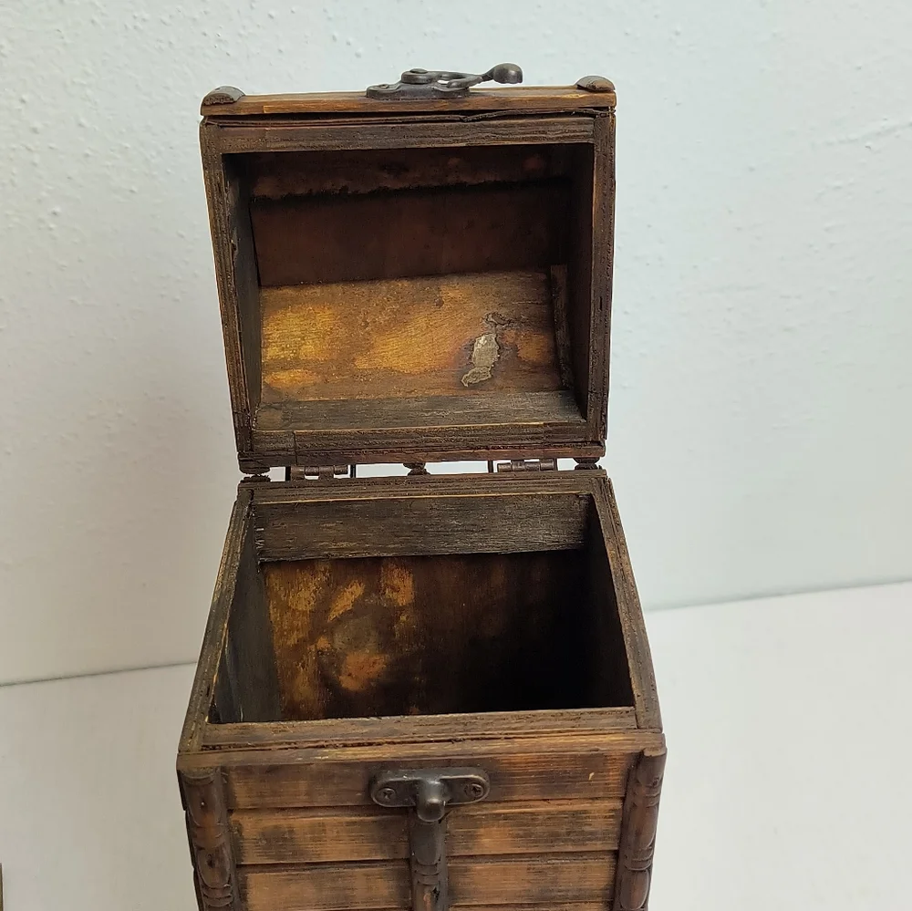 Vintage Decorative Wood & Brass Wine Bottle Box